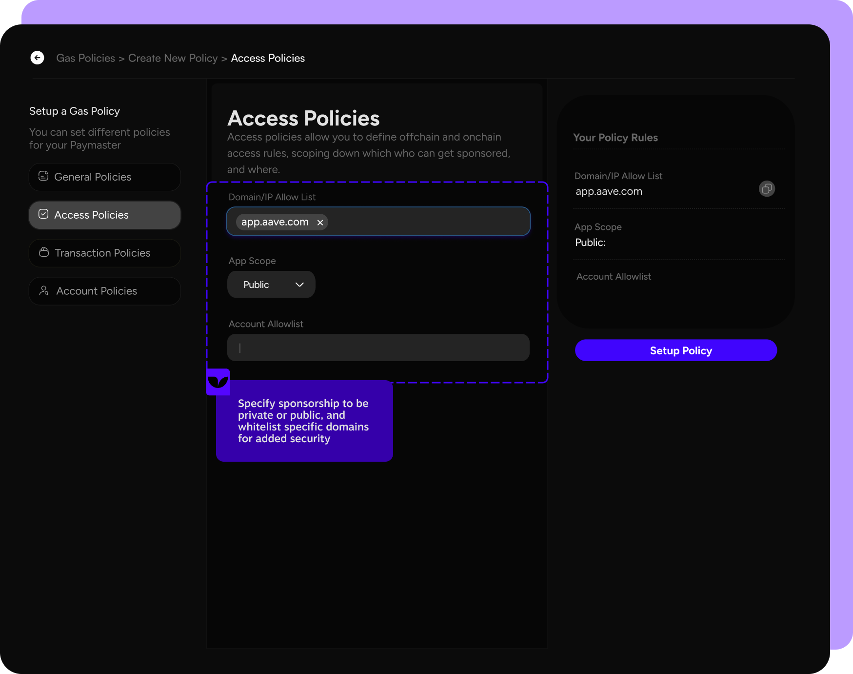 Access policies dashboard