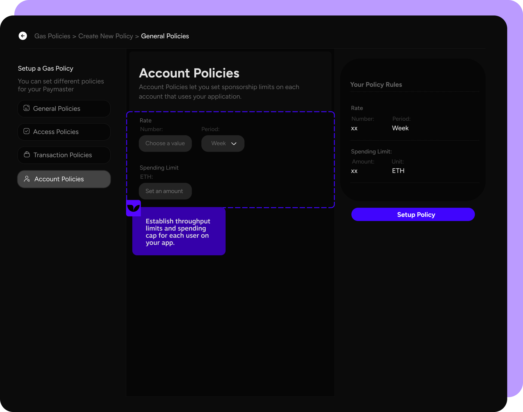 Account policies dashboard