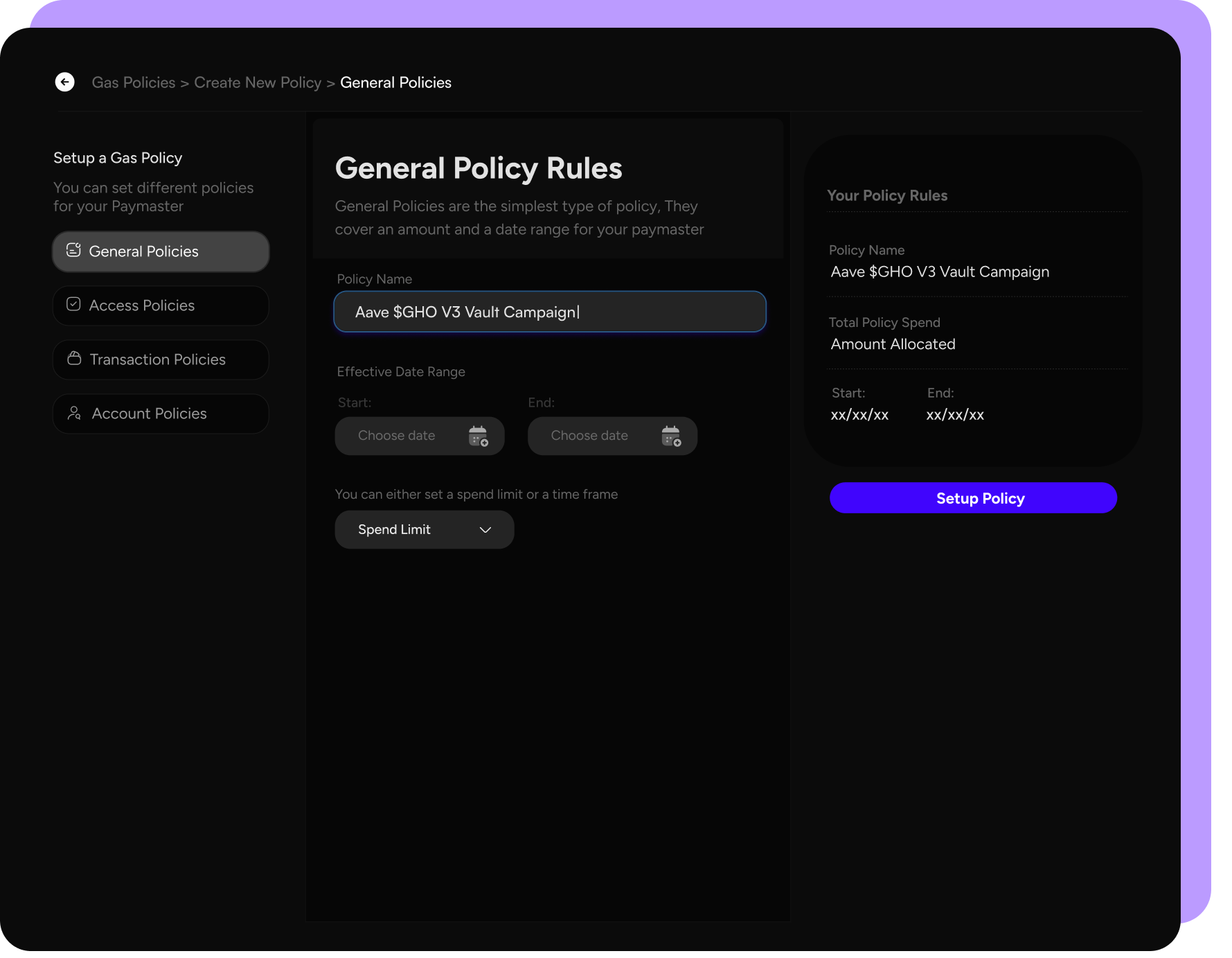 General policy rules dashboard