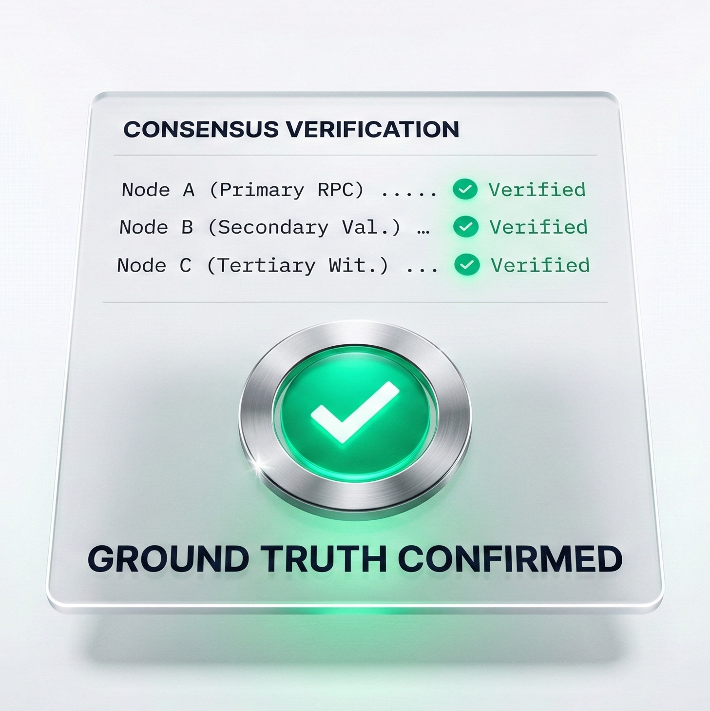 Consensus Verification panel showing three nodes verified and Ground Truth Confirmed